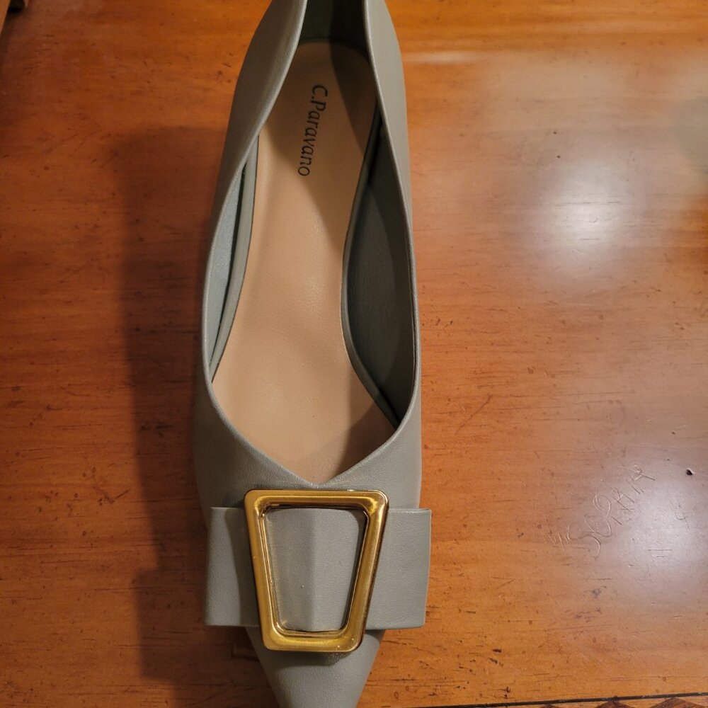 Vizzano Light Gray Pointed Flats with Gold Buckle - Picture 7 of 11